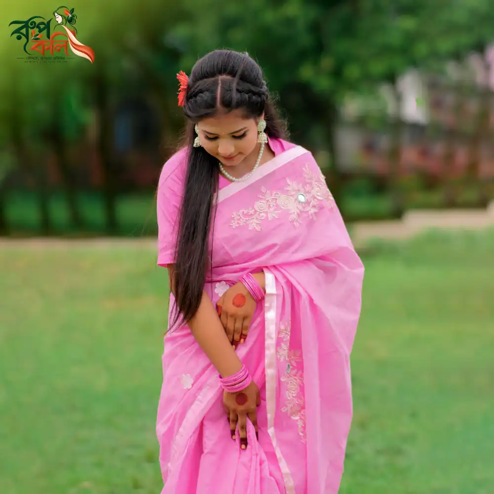 পিংক ব্লসম এমব্রয়ডারি শাড়ি - Image 2