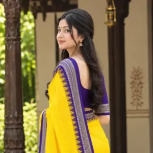 ভাইব্রেন্ট ইয়েলো পিওর কটন শাড়ি