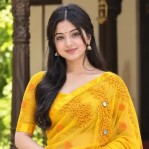 ইয়েলো ফ্লোরাল এমব্রয়ডারি শাড়ি