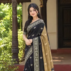 ব্ল্যাক ও গোল্ডেন টাঙ্গাইল সুতি শাড়ি